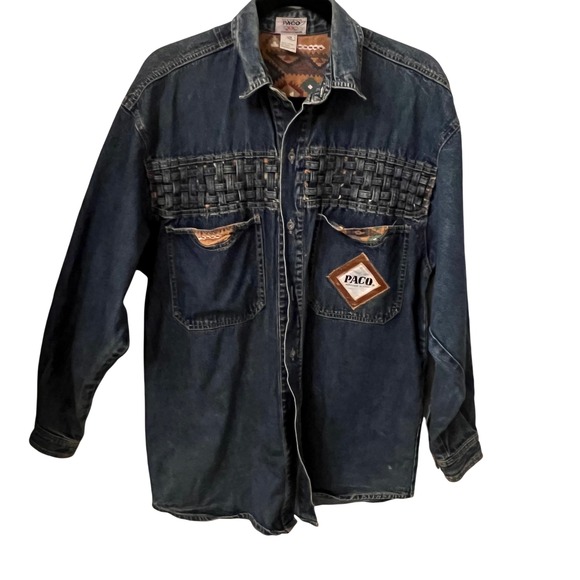 PACO Vintage 90's Jeans Denim Shirt Western Aztec LinedMens Medium - Picture 2 of 10